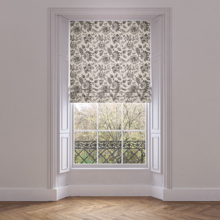 roman blind kamila charcoal print lifestyle 1