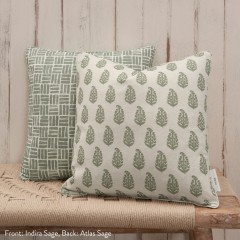 Atlas Sage Printed Cotton Cushion 43cm x 43cm